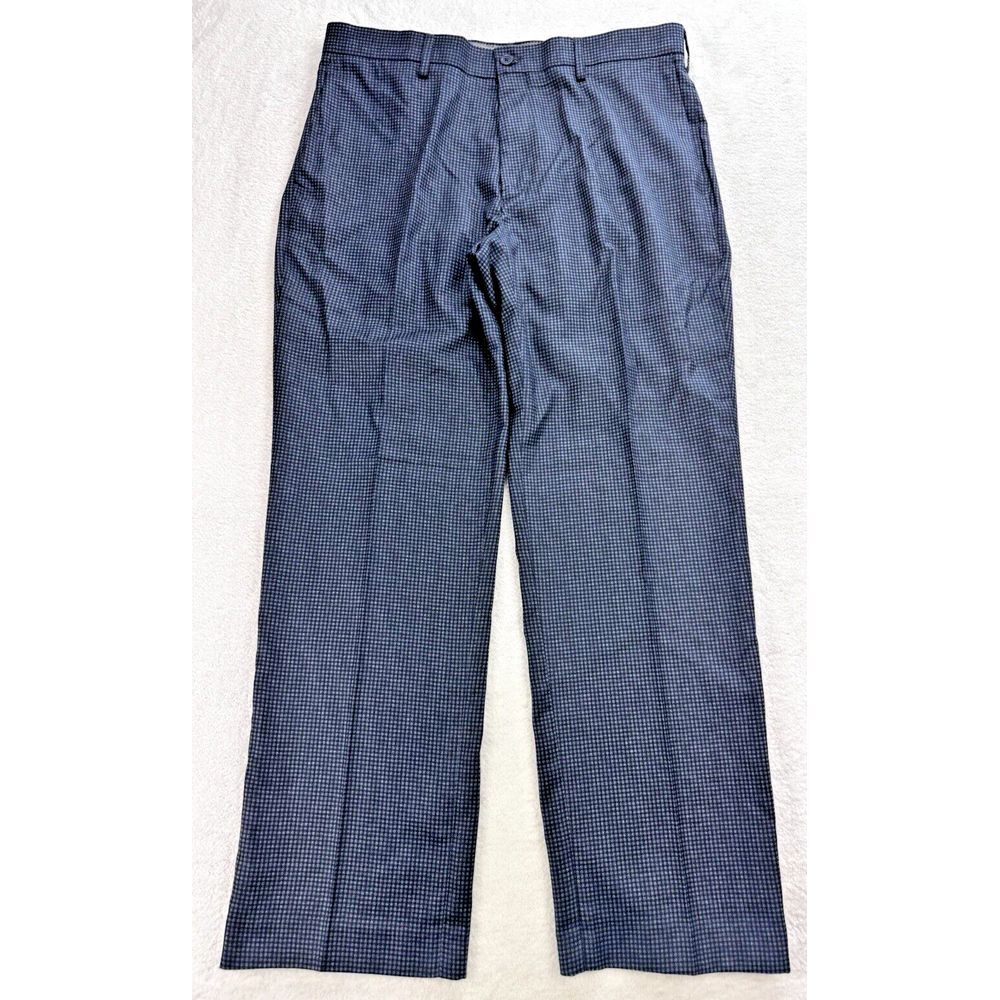 Jack‎ Nicklaus Chino Golf Pants Men 34x30 Blue Gray Gingham Check Plaid Trousers
